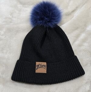 Black Beanie with Blue Pom-Pom